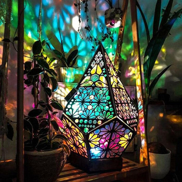 Jtlb Bohemian Decorative Floor Lamp,Turkish Table Lamp Colorful Diamond Lights,Colorful 3D Prismatic Table Bedside Lamp For Party