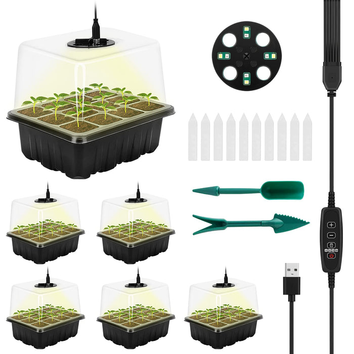 RIOGOO 6 Pack Seed Starter Tray with Grow Light, Timing Seed Starter Kit with Adjustable Brightness Humidity,Greenhouse Germina