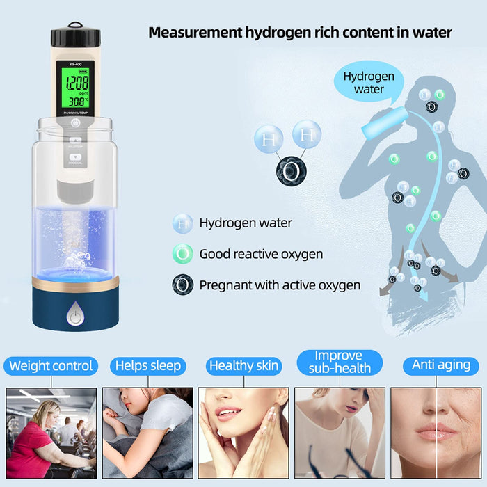 Bewinner Hydrogen Water Bottle Generator With Digital Hydrogen Meter  400Ml Portable Hydrogen Water Machine With Dual Layer Glas