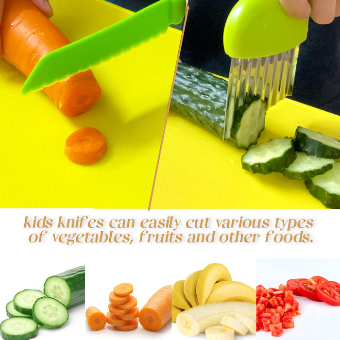 8 Pieces Wooden Kids Kitchen Knifes For Real Cooking Include Plastic Toddler Knife, Wood Kids Safe Knives, Potato Slicers, Serrat