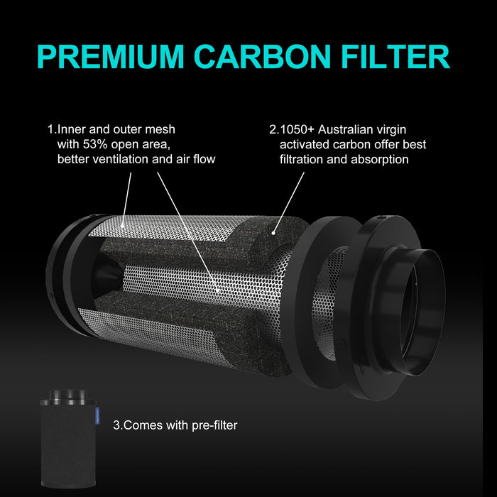 HYDROWE Air Carbon Filter 4 Inch ,Smellines Control Removes 3X More Odors Contaminants. Australian Virgin Charcoal, Carbon Filter