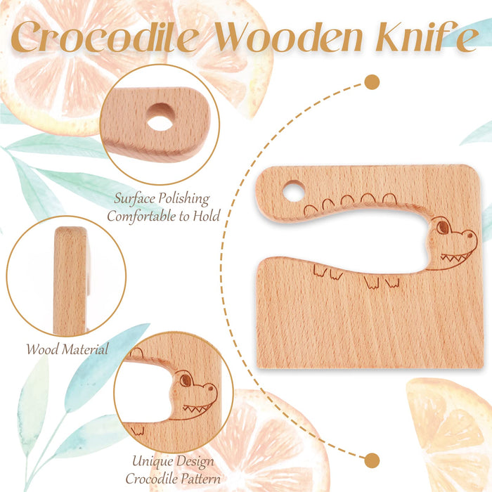 8 Pieces Wooden Kids Kitchen Knifes For Real Cooking Include Plastic Toddler Knife, Wood Kids Safe Knives, Potato Slicers, Serrat