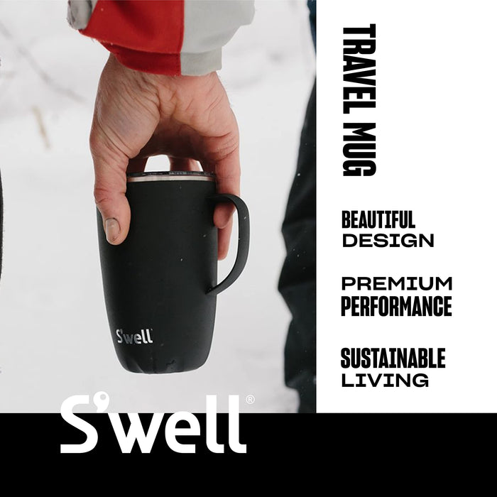 S'well Stainless Steel Travel Mug with Handle 12oz Onyx TripleLayered VacuumInsulated Container Designed to Keep Drinks