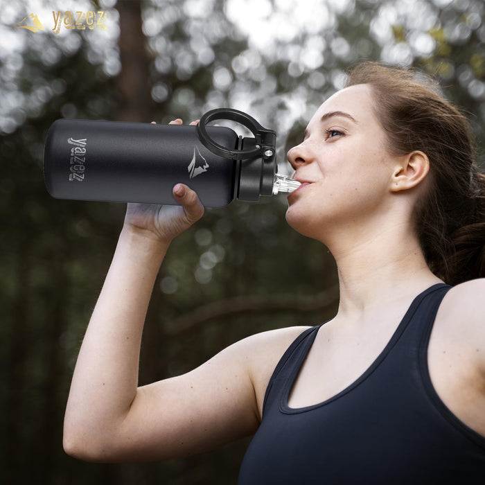 Sports Water Bottle – Stainless Steel Water Bottles 32oz – 3 Lids Double Wall Reusable Water Bottle for Gym, Biking, Hiking, Offi