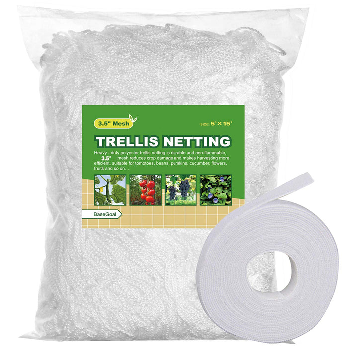 BaseGoal AllWeather Trellis Netting Mesh Plant Garden Vine Growing Flexible String Net 3.5 Mesh ployester, 5' Wx 15'L