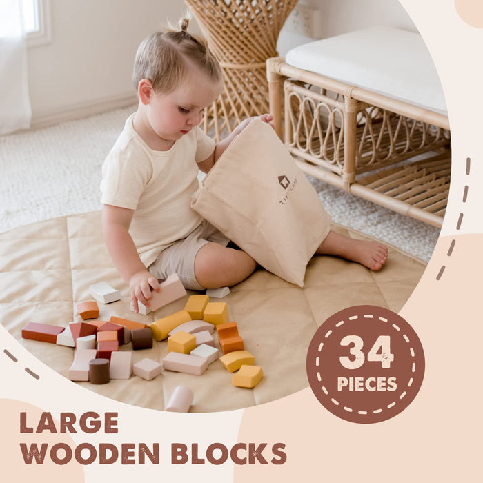 Tiny Land Large Wooden Building Blocks for Toddlers 13, Toddler Blocks Toys with Storage Bag, Innovative Shapes Variety Colors to Build
