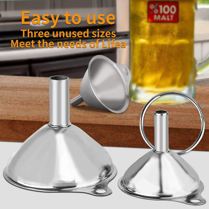 6Pcs Metal Stainless Steel Funnel, Large Small Funnel Set of 3, Food Grade Mini Funnels for Kitchen Use Filling Bottles Flask