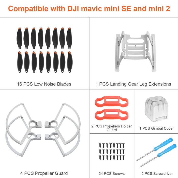 DJI Mavic Mini SE 2 Propellers: with Propeller Guard Landing Gear Leg Extensions Propellers Holder Guard Gimbal Cover Total 24