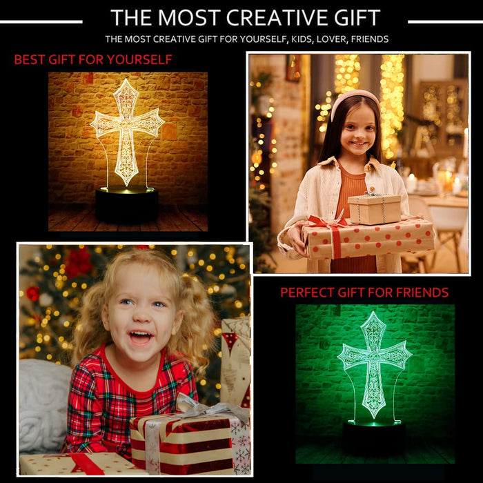Christ Jesus Cross 3D Optical Illusion Led Bedroom Decor Table Lamp With Remote 7 Colors Sleep Night Light Birthday Easter Christ