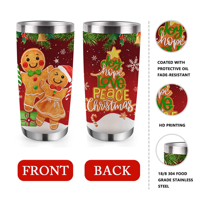 Uniqus Joy Hope Love Peace Christmas Tumbler with Lid and Straw, Xmas Gingerbread Man Snowflake Stainless Steel Travel