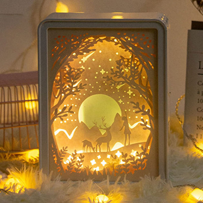 Zerodis , Usb Battery Powered 3D Paper Carving Lamp For Bedroom Office Party Papercut Light Box Soft Warm Light Romantic