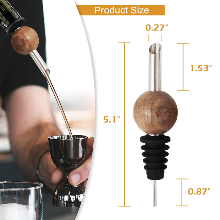 Liquor Bottle Pourers for Alcohol 2 PCS Solid Wood Stainless Steel Speed Pourer for Olive Oil, Whiskey, Vinegar