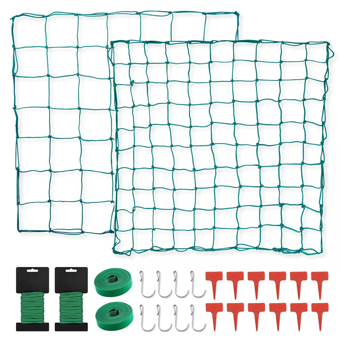 Trellis Netting for 4x4 ft Grow Tents, DualLayer Flexible Net 3x3 ft with Stainless Steel HooksPlant LabelsGarden Plant Twist