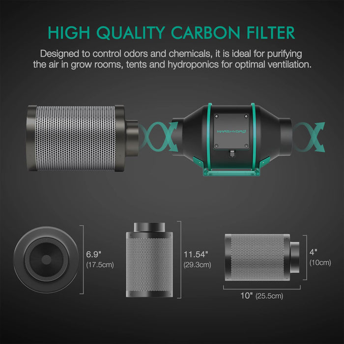 MARS HYDRO 4 Inch Carbon Filter, Inline Air Filter Odor Control with Australian Virgin Charcoal, Carbon Filter for Inline Fan