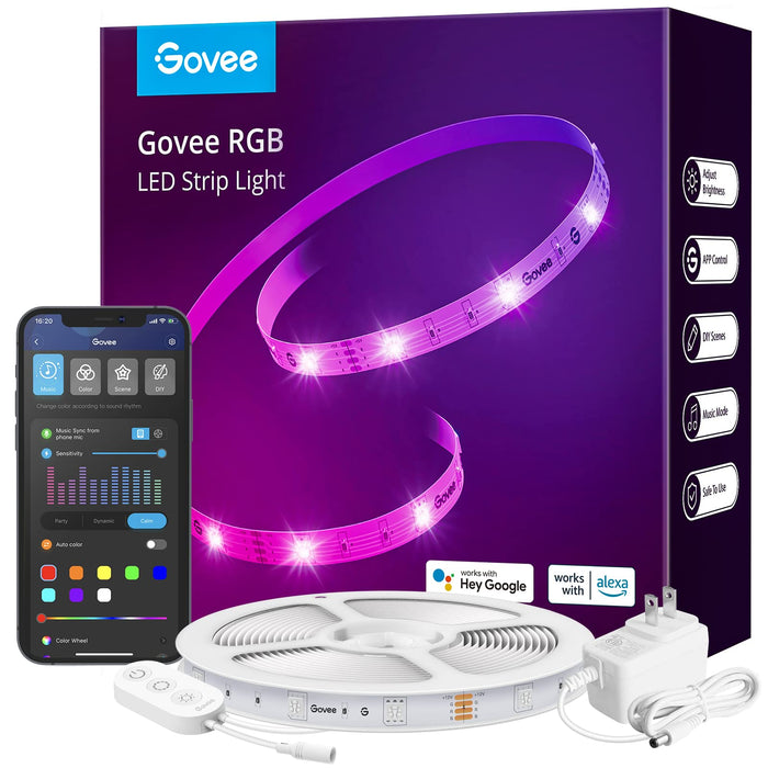 Govee Smart LED Strip Lights WiFi, 50ft RGB LED Lights Work with Alexa and Google Assistant, Color Changing Light Strip, Music Sync, App Controlled LED Lights for Gaming and Party, Easy to Install