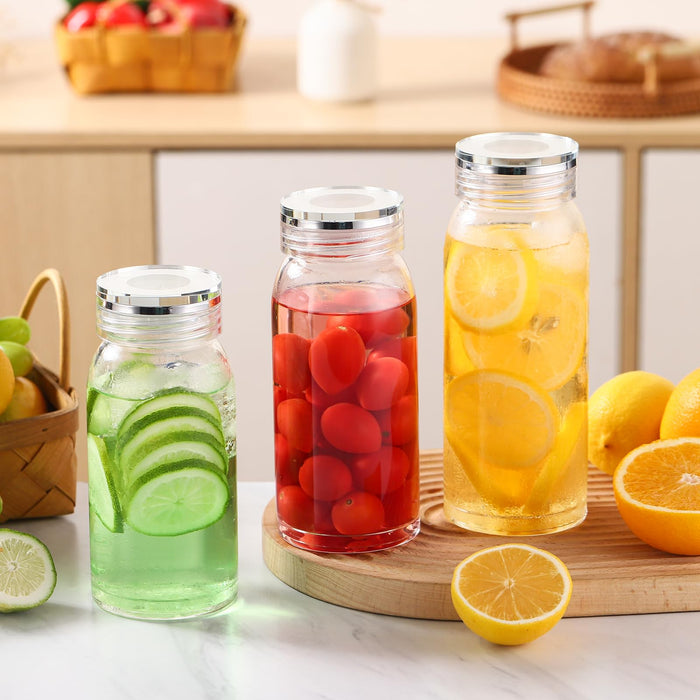 Uniqus Clear Glass Juicing Bottle 700ML, Airtight Glass Fruit Infuser Water Bottle with Sleeve, Wide Mouth Glass Beverage Bottle