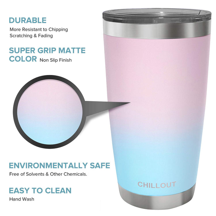 CHILLOUT LIFE 20 oz Stainless Steel Tumbler with Lid Double Wall Vacuum Insulated Coffee Mug with Splash Proof Lid and Straw