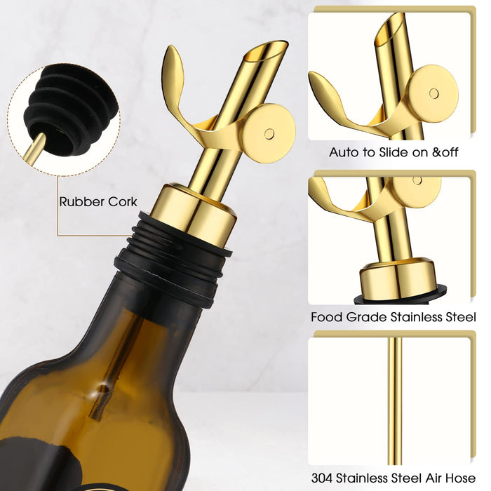 6 Pcs Weighted Stainless Steel Liquor Bottle Pourers Auto Flip Olive Oil Dispenser Spout Balsamic Alcohol Pourer Spouts Gold