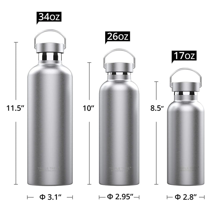 Triple Tree 26OZ Vacuum Insulated Stainless Steel Water Bottle, Double Wall Wide Mouth Lids Keeps beverage Hot or Cold Sweat Proo