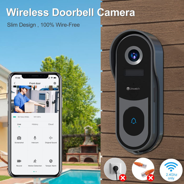 uniwatch 2K Doorbell Camera Wireless, Smart Video Doorbell Camera for Home with Wireless Chime, Human Detection, RealTime Alerts