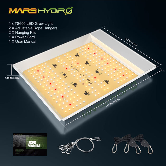 MARS HYDRO 2024 TS600 100Watt LED Grow Light 2x2ft Coverage, Diodes Layout Full Spectrum Growing Lamps for Hydroponic Indoor