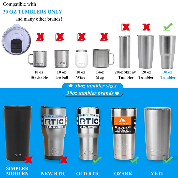 30 oz Tumbler Lid,2 Pack Reusable Lids Compatible for YETI 30 oz Tumbler,14 oz Mug and 35 oz Straw Mug,Travel Spill