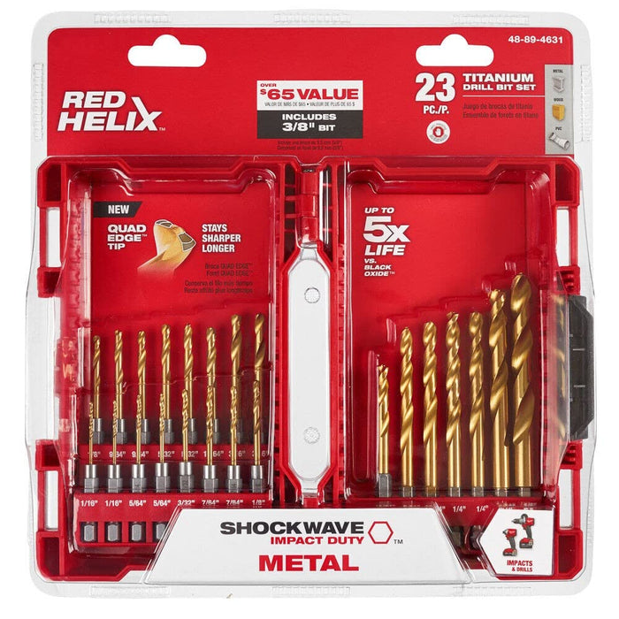 For Milwaukee Shockwave Impact Duty Red Helix 48894631 Titanium Drill Bit Set 23Pc L 11 X W 9.4 X H 1.7 Inches