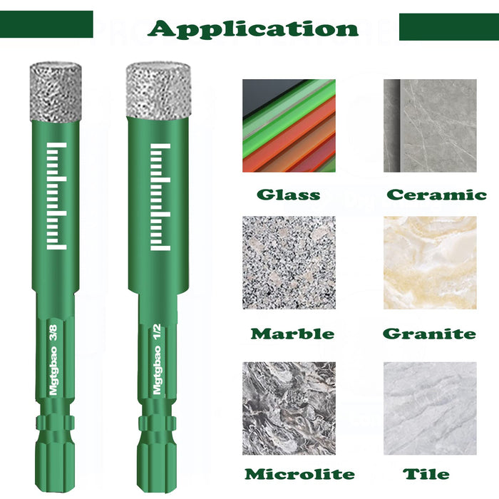 Mgtgbao Green 6Pcs Dry Diamond Drill Bits Set, Core Drill Bit For Many Hard Materials Granite Marble Tile Ceramic Stone Glass