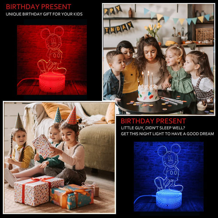 Cartoon Mickey Mouse Minnie Mice Mouse Toys Anime Figure 3D Optical Illusion Led Bedroom Decor Table Lamp With Remote 7 Colors
