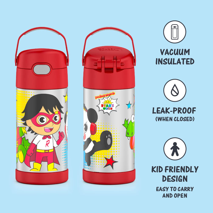 THERMOS FUNTAINER 12 Ounce Stainless Steel Vacuum Insulated Kids Straw Bottle, Ryan's World