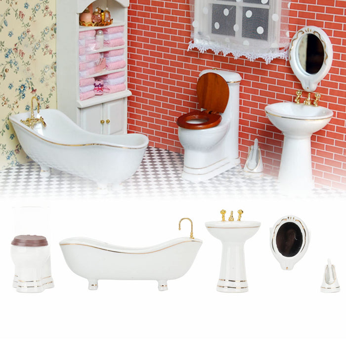 1 12 Dollhouse Bathroom Set, ute Miniature Bathtub Toilet B Mirror Brush Set, Dollhouse erami Miniature Furniture Toys, Bathroom