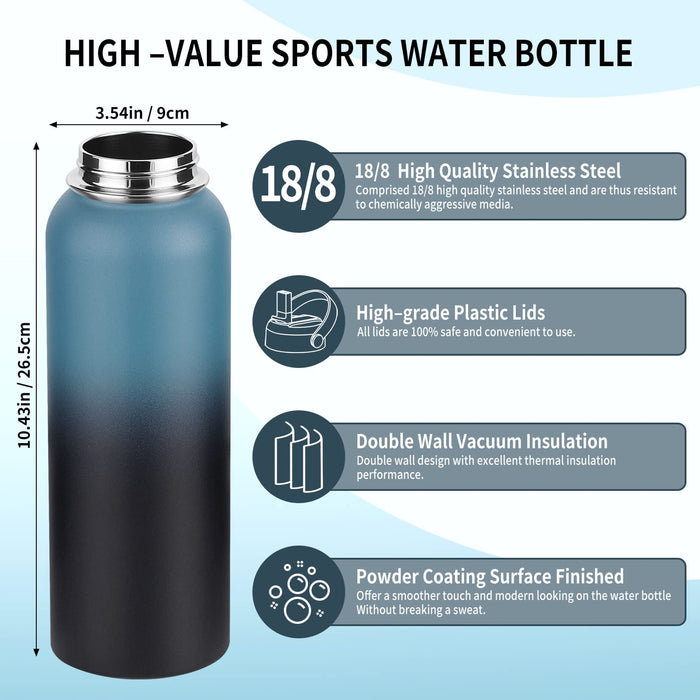 Senbowe 40 oz Insulated Water Bottle With Straw, Stainless Steel Leak Proof Vacuum Sports Water Flask with 3 Lids Straw, Spout