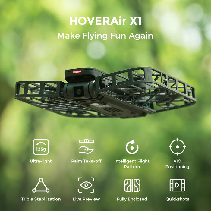 HOVERAir X1 SelfFlying Camera, PocketSized Drone HDR Video Capture, Palm Takeoff, Intelligent Flight Paths, FollowMe Mode