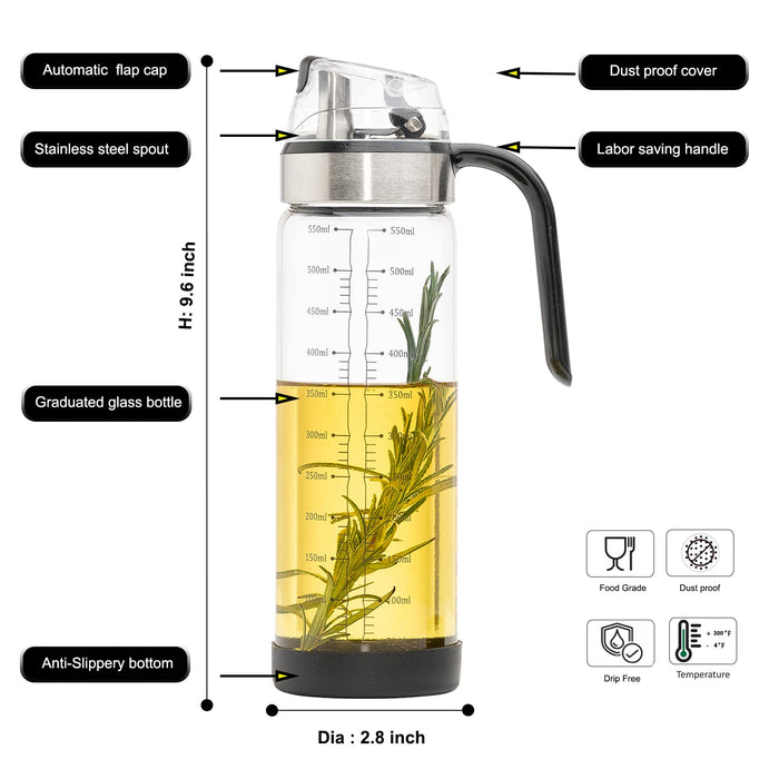CHEFTOON Olive Oil Dispenser Bottle, Auto Flip bottles for kitchen, 18 OZ with Leakproof Cap, Easy Clean and vinegar dispenser