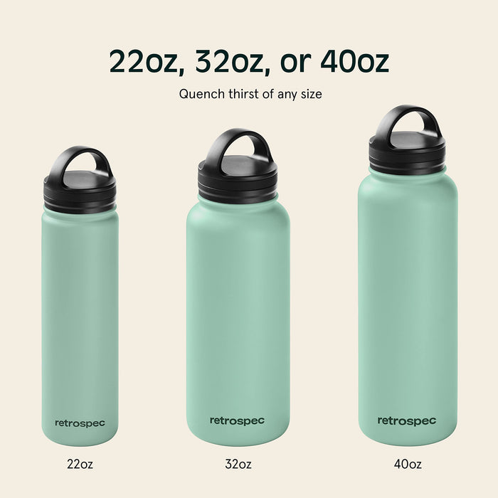 Retrospec Alder Insulated Water Bottle with Straw Lid Handle Cap Stainless Steel Wide Mouth DoubleWall Vacuum Insulated Ther