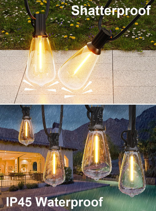 GPATIO 30FT Outdoor String Lights, Waterproof Patio Lights with 16 Dimmable Hanging Lights Globe ST38 Bulbs, 2700k Shatterproof Connectable for Backyard Gazebo Porch Garden Commerical Outside Decor