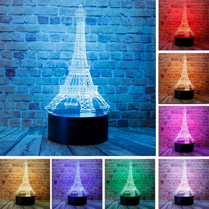 Cartoon Romantic Eiffel Tower In Paris France Fashion Style 3D Optical Illusion Led Bedroom Decor Table Lamp With Remote 7 Colors