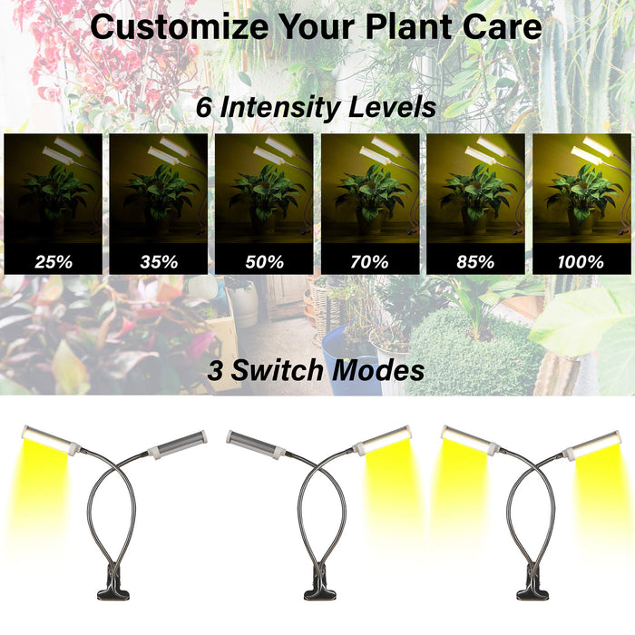 Brite Labs LED Grow Lights for Indoor Plants Seedlings, Dual Head Plant Growing Lamps with 100 Full Spectrum Bulbs, Auto On Off