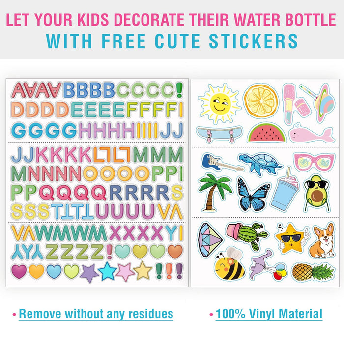 CHILLOUT LIFE 12 oz Kids Insulated Water Bottle for School with Straw Lid Leakproof and Cute Waterproof Stickers, Personalized