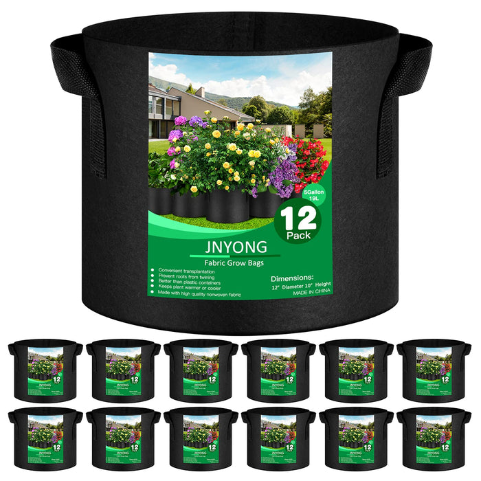JNYONG 12Pack 5 Gallon Thickened NonWoven Grow Bags, Aeration Fabric Pots with Handles