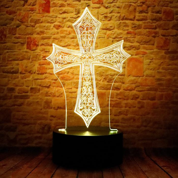 Christ Jesus Cross 3D Optical Illusion Led Bedroom Decor Table Lamp With Remote 7 Colors Sleep Night Light Birthday Easter Christ