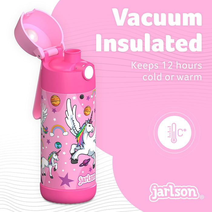 JARLSON kids water bottle MALI insulated stainless steel water bottle with chug lid thermos girlsboys Unicorn 'Star'