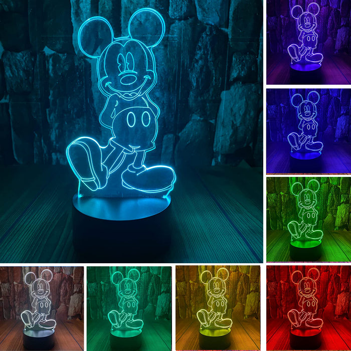 Cartoon Mickey Mouse Minnie Mice Mouse Figurines Fairy Light Anime Figure 3D Optical Illusion Led Bedroom Decor Sleep Night Light