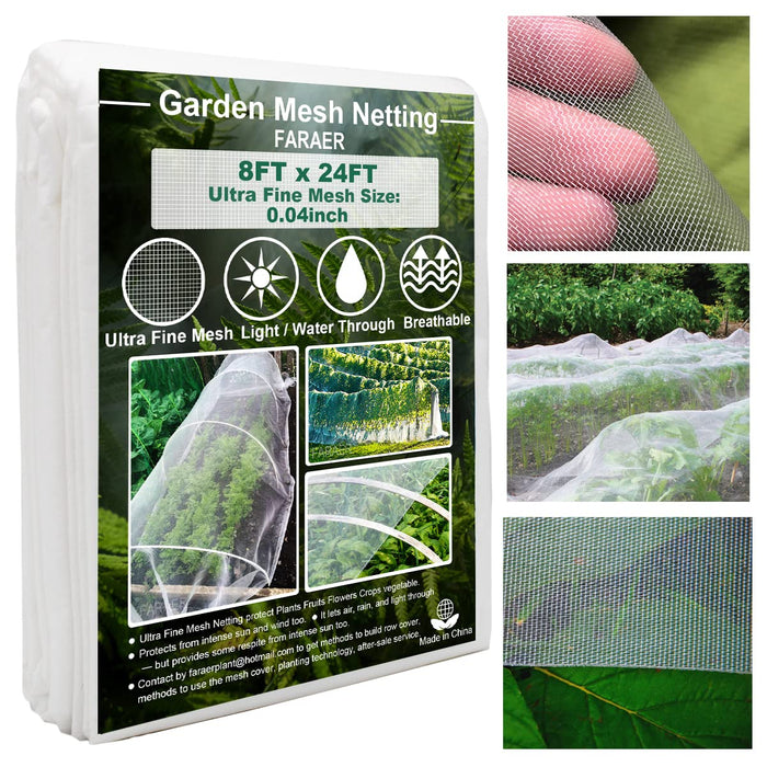 Ultra Fine Garden Mesh Netting, FARAER Plant Covers 8'x24' Garden Netting for Protect Vegetable Plants Fruits Flowers Crops Green