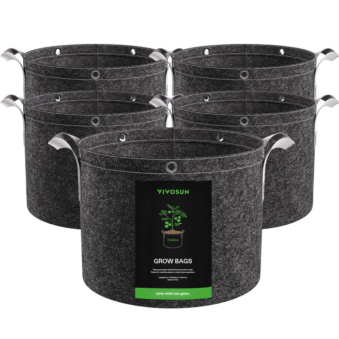 Uniqus 5Pack 3 Gallon Grow Bags, 360G Thick Nonwoven Fabric Pots with Strap Handles, MultiPurpose Rings, for Low Stress Plant