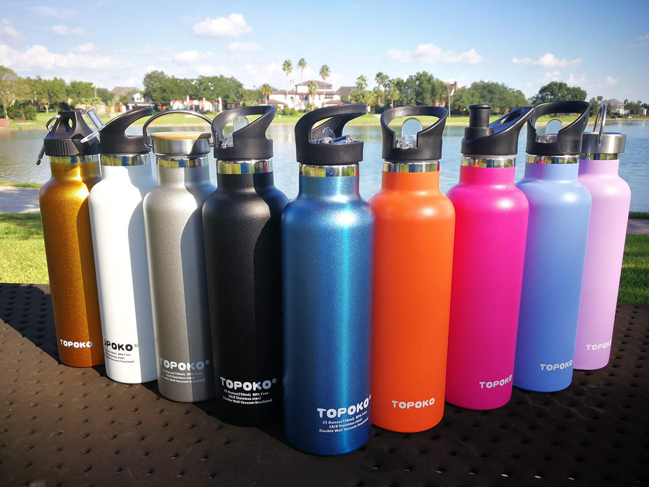 TOPOKO Colored NonRusty Stainless Steel Vacuum Water Bottle Double Wall Insulated Thermos, Sports Hike Travel, Leak Proof, BPA
