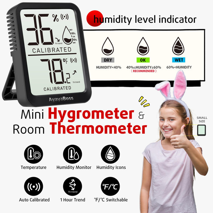 AyayaBoss Humidity Gauge, Room Thermometer for Home, Indoor Thermometer Hygrometer, Temperature and Humidity Monitor, Digital Sen