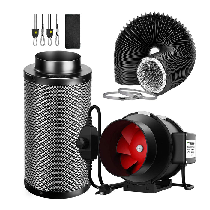 Uniqus Air Filtration Kit, 6” 390 CFM Inline Ventilation Fan with Speed Controller, 6” Black Carbon Filter and 8’ of Black Ducti