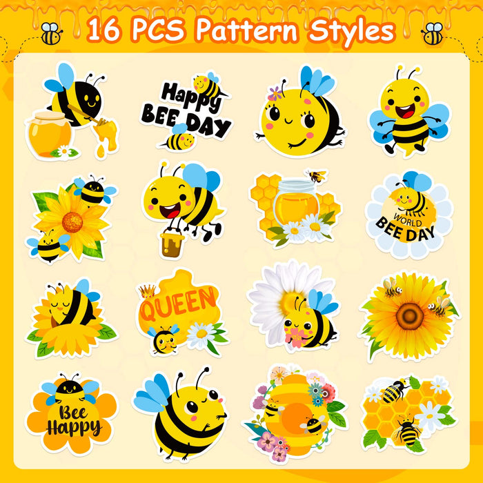 1200Pcs Bee Stickers for Kids, 16 Styles Cute Honey Bee Stickers with Honey Sticks and Sunflower, Bee Theme Stickers for Birthday Party, Baby Shower