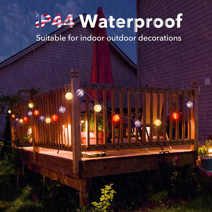 4th of July Lights - Lantern String Lights, 6.7 Feet 10 Waterproof Nylon Lantern Hanging Globe Light, Plug in Connectable Decorative Lights for Independence Day Yard Garden Fourth of July Decor